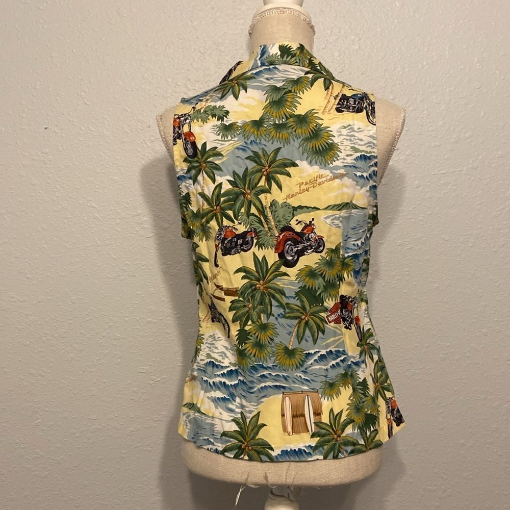 Harley-Davidson Hawaiian Print Button Front Sleeveless Blouse Size Small - Picture 6 of 9